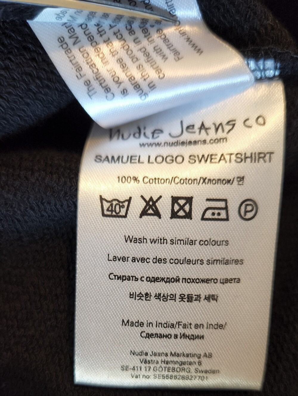 Nudie Jeans Co Samuel Logo Sweatshirt Organic Cotton Size Medium Black Crewneck - Picture 5 of 5
